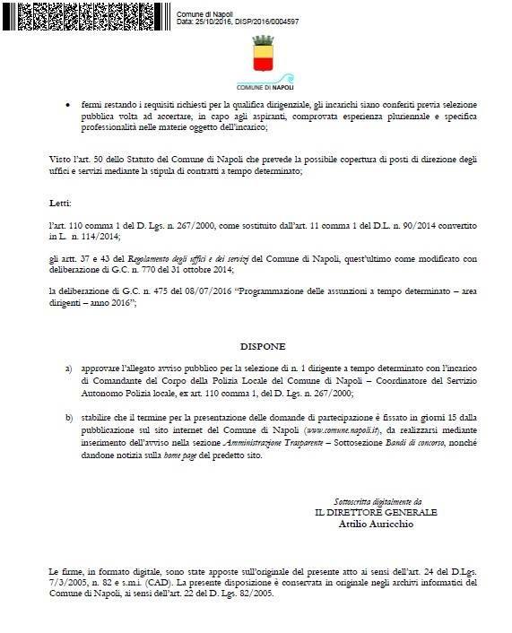 Comune di Napoli, De Magistris prepara la nomina del nuovo comandante dei Vigili Urbani