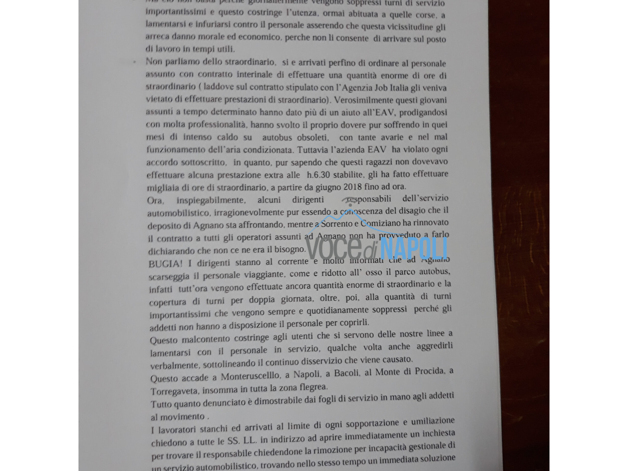 Eav, lettera di denuncia di alcuni dipendenti: "Sfruttati e non pagati"