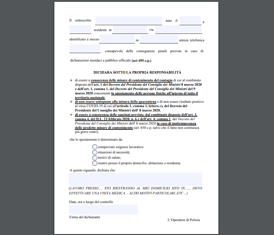 Coronavirus, cambia il modulo per uscire di casa: la nuova autocertificazione