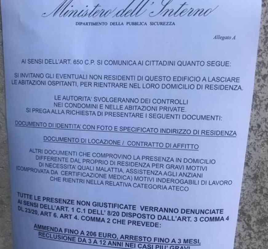 Covid19 a Napoli, la truffa: se vedete questo avviso affisso al condominio chiamate le forze dell'ordine
