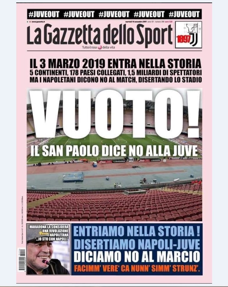 Napoli - Juve, invocato lo sciopero del tifo