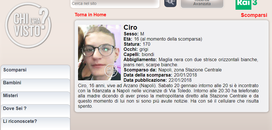 16enne di Arzano scomparso nei pressi della stazione Garibaldi: paura per Ciro Ascione