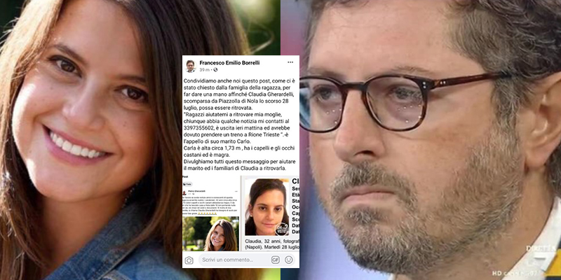 Clamorosa gaffe di Borrelli, pubblica post su una ragazza scomparsa, ma è già stata trovata da diverse ore 