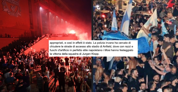 Razzi, folla e fuochi d'artificio per la festa del Liverpool: per l'Ansa si tratta di 'perfetto stile napoletano'