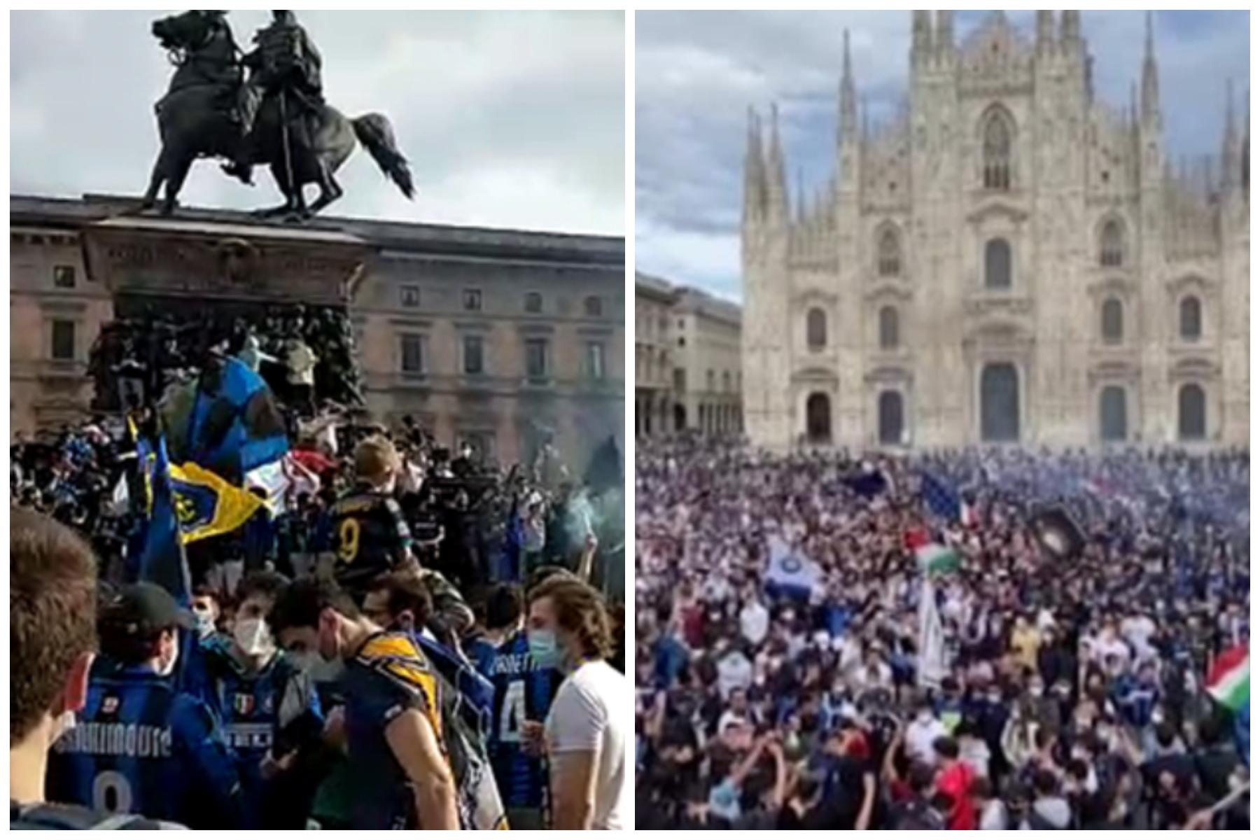 L’Inter vince lo scudetto e i tifosi si riversano in strada: assembramenti in piazza Duomo a Milano