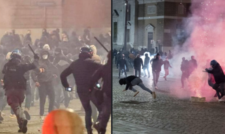 No al coprifuoco, Roma in fiamme: bombe carta, scooter a fuoco e scontri con la polizia