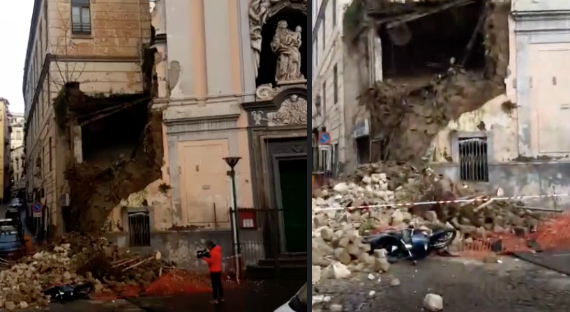 Napoli, crolla l'intero lato di una chiesa: "Salvo per miracolo dalle pietre"