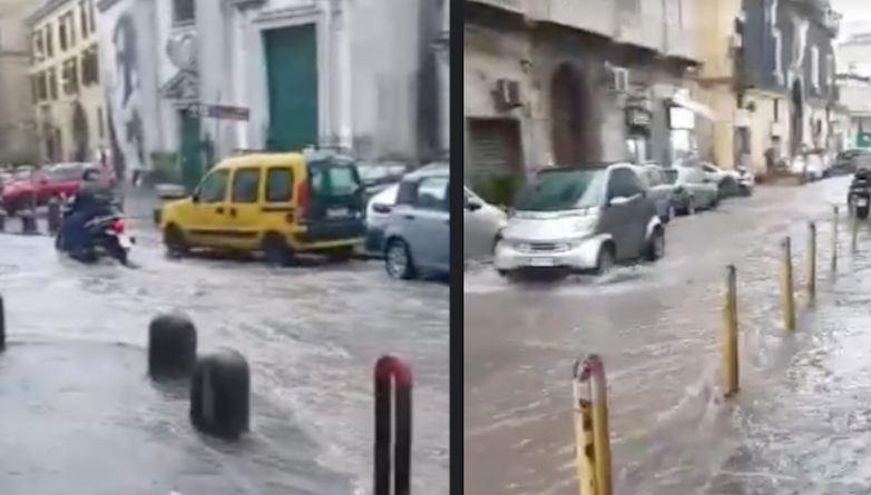 Napoli e provincia colpite dalla pioggia, strade allagate e disagi per i cittadini