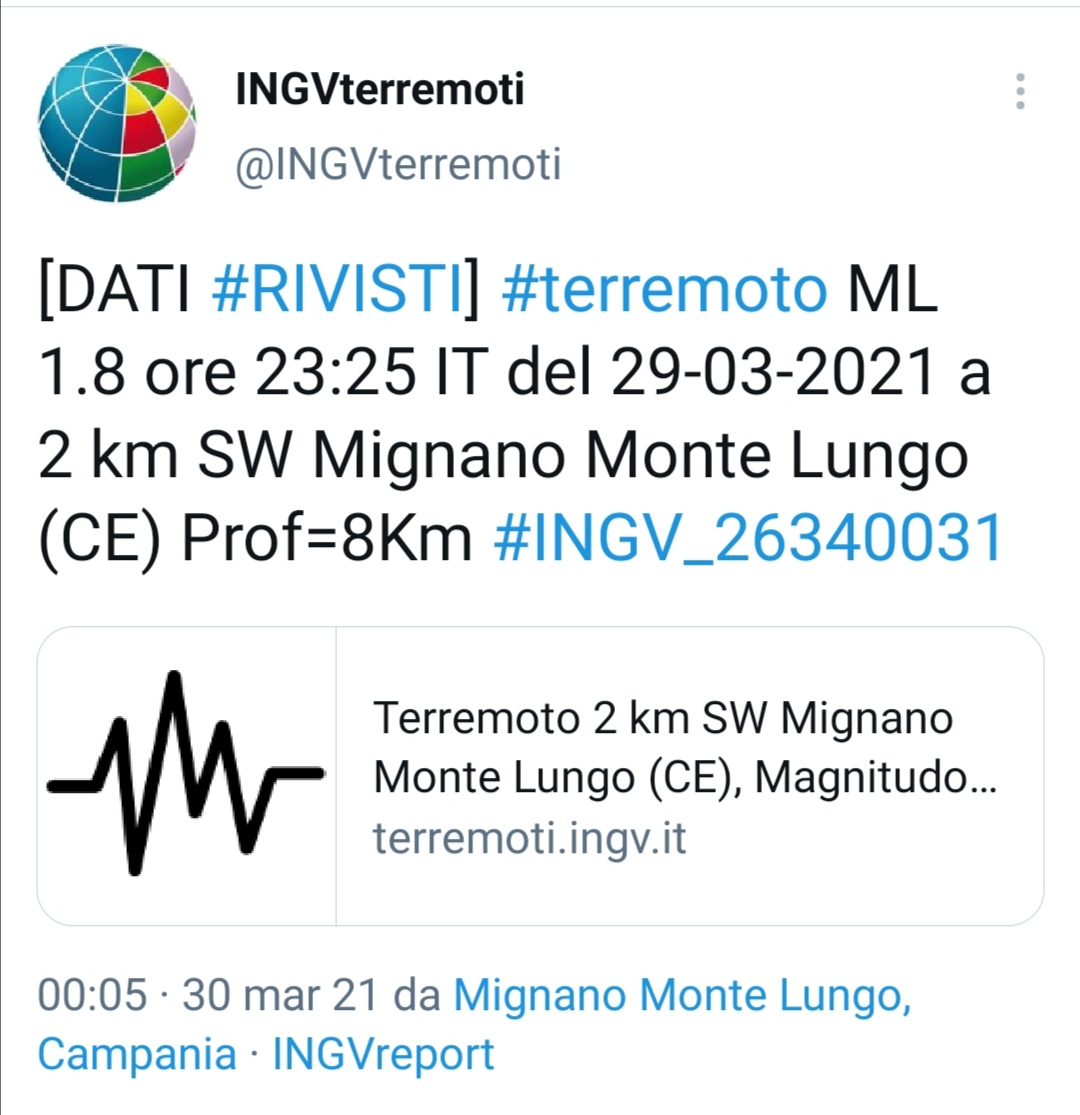 Scossa di terremoto in provincia di Caserta