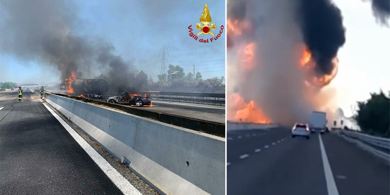 incidente a1 cisterna a fuoco