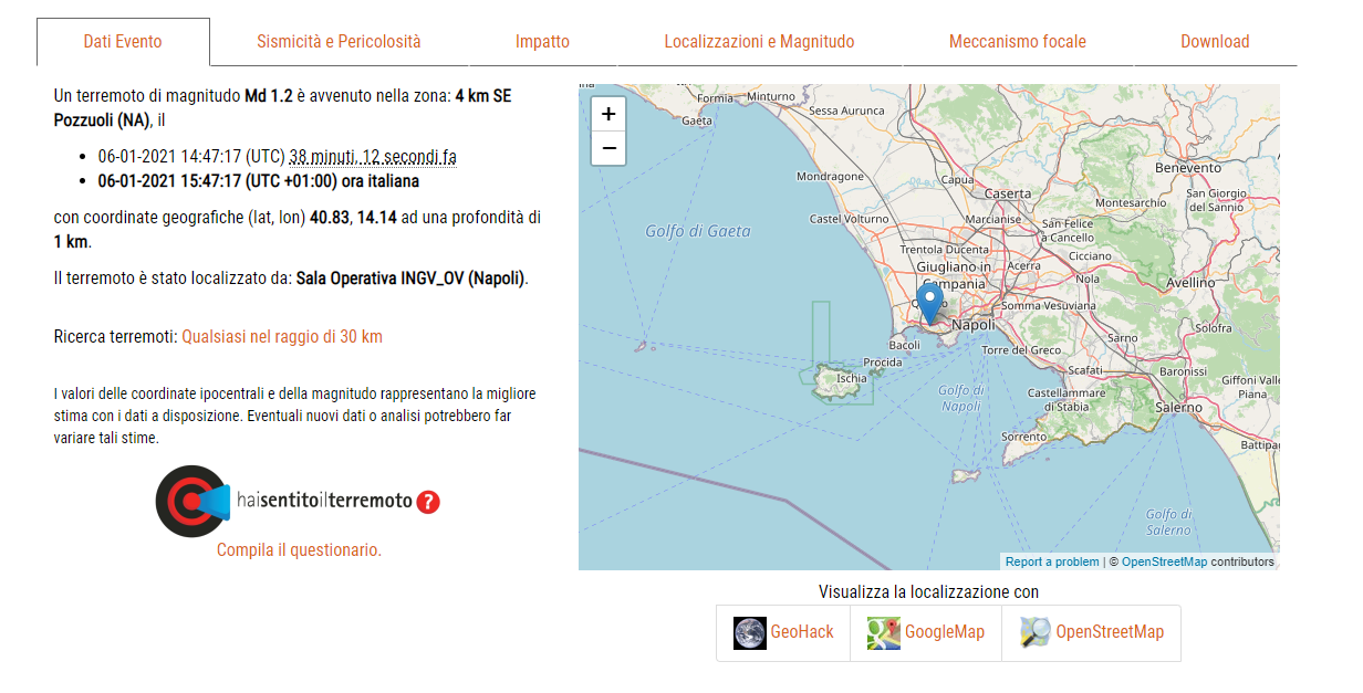 Lieve scossa di terremoto a Pozzuoli, prima il boato e poi il sisma: avvertita dalla popolazione 