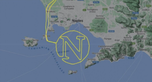 L'aereo disegna la 'N' sul Golfo di Napoli per lo scudetto